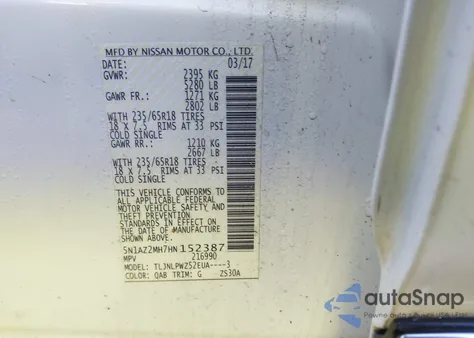 2017 Nissan Murano S from USA, damaged, VIN 5N1AZ2MH7HN152387